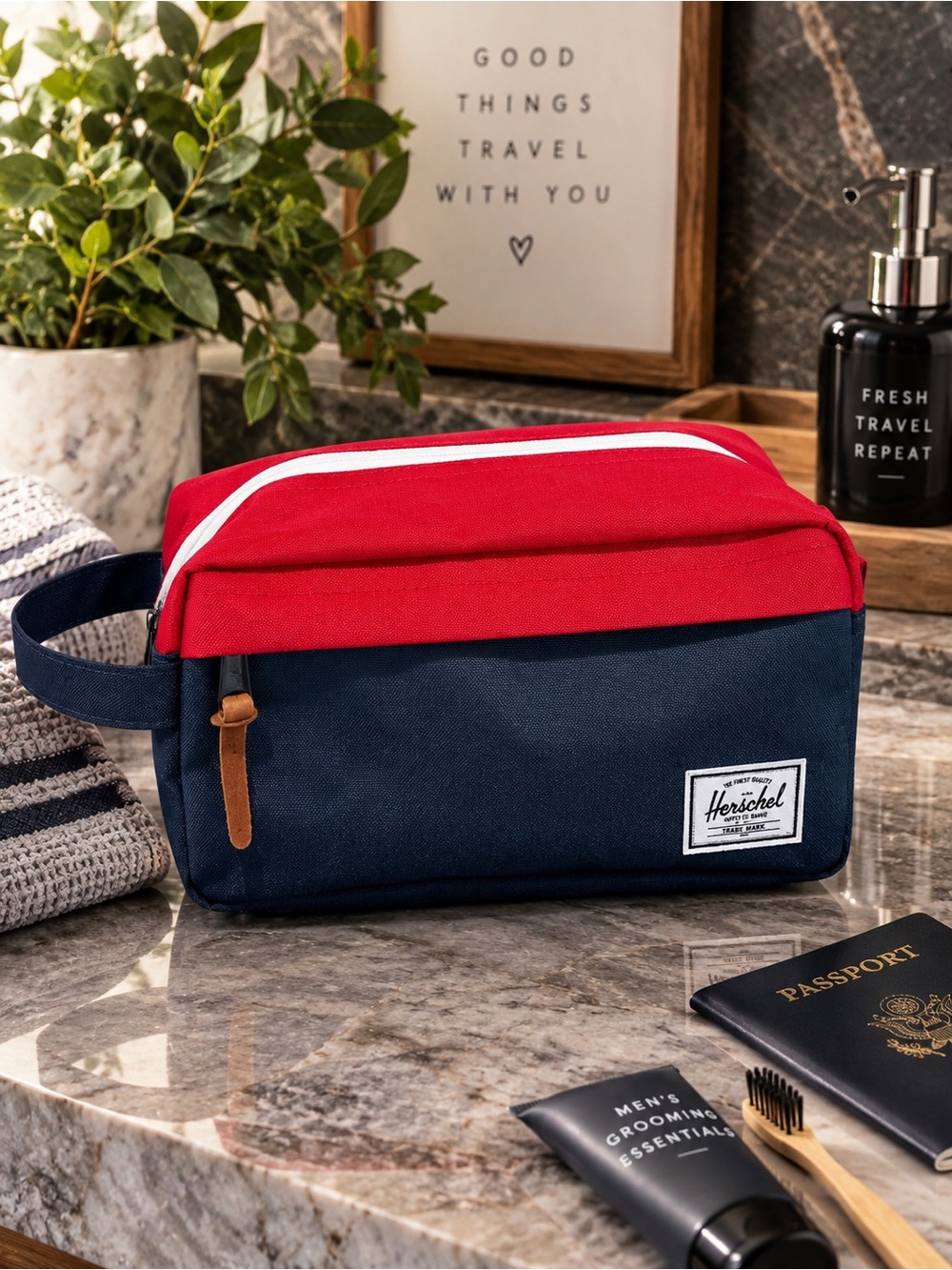 Herschel Chapter Travel Kit Navy Red 5L Toiletry Dopp Bag NWT